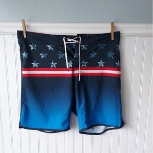 Burnside Mens Patriotic American Flag Board Shorts Blue Stars Swim Trunks 36